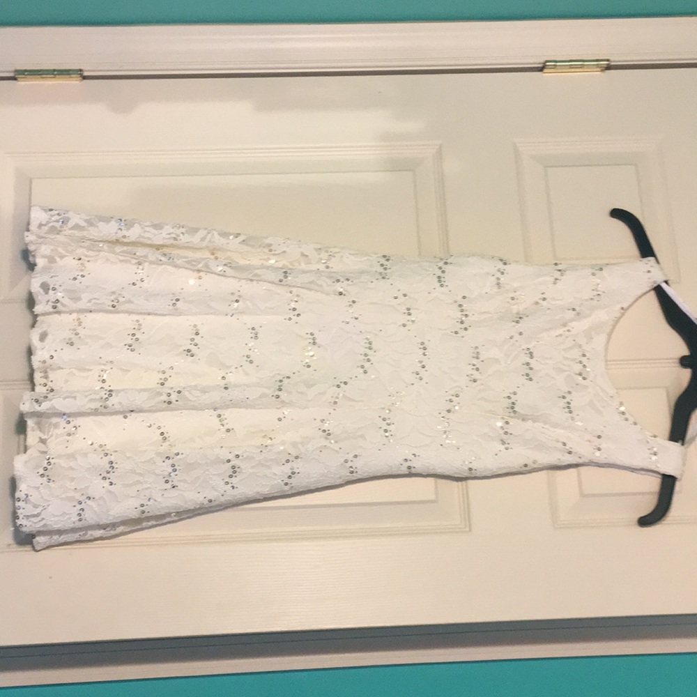 Lace cream dress with gold sequins